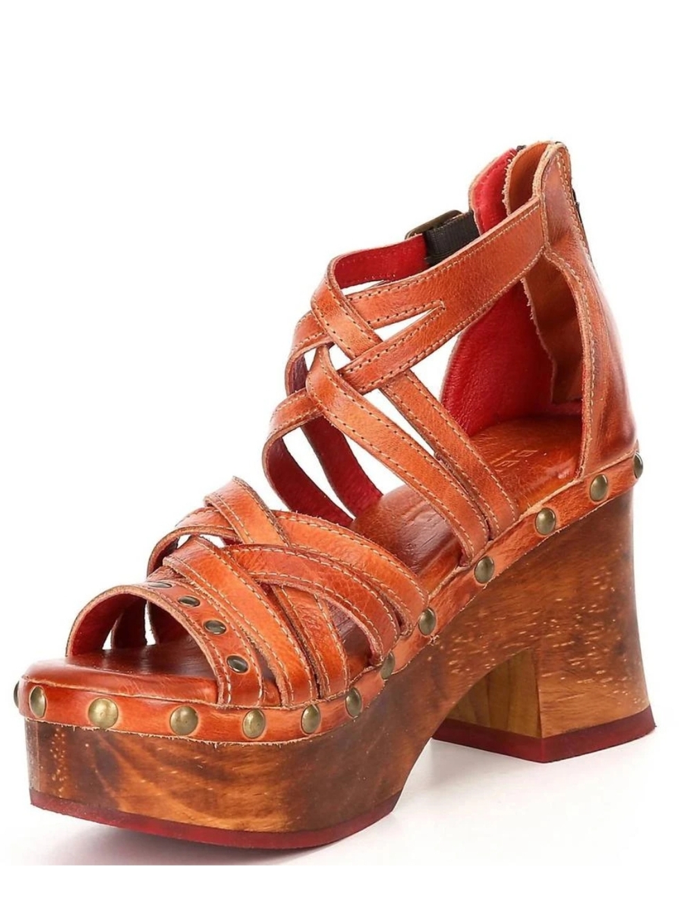 Bed Stu Antonelli Cognac Genuine Leather Sandals Sz 10 Rustic Festival Boho - Picture 2 of 9